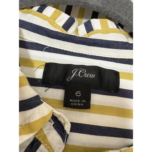 J Crew Shirt Womens 6 White Yellow Navy Stripe Button Front Long Sleeve Cotton - Picture 4 of 5